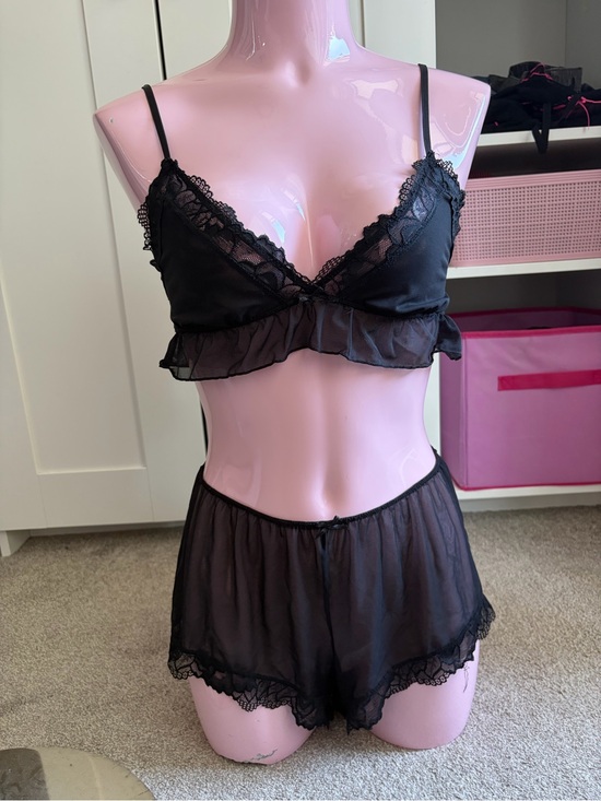 La Vie En Rose Other - La Vie En Rose Black Sheer Lace Trim Bralette & Shorts Set